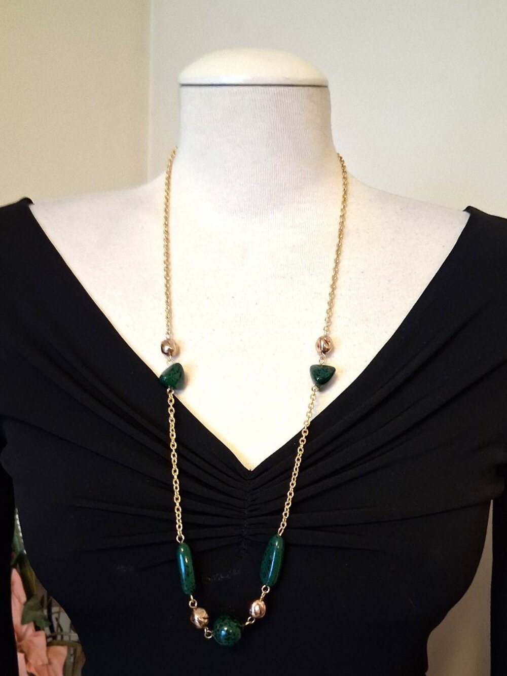 Vintage Multi Shape Beads Handmade Long Gold-Plated Necklace VTG Jewelry